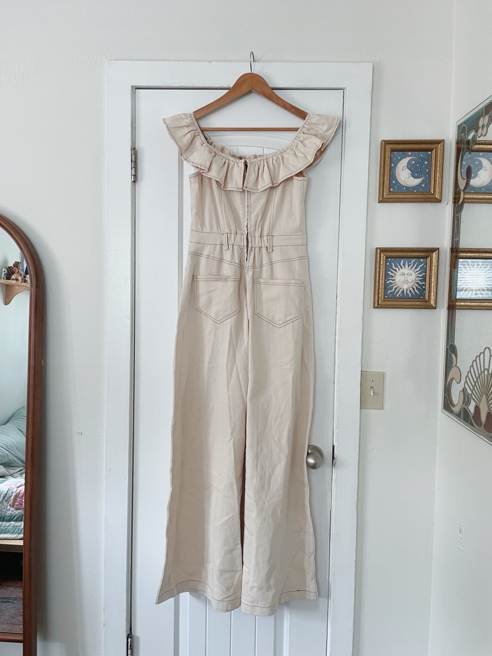 NWT Mustard Seed Off-Shoulder Wide-Leg Jumpsuit in Cream Size Medium Boutique - Picture 5 of 7